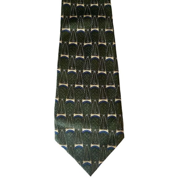 Vintage Metropolitan Museum of Art Silk Tie Green Blue Cream - Picture 1 of 4